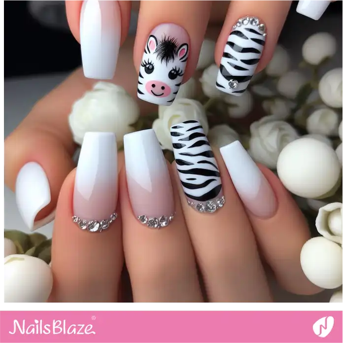 Ombre and Zebra Print Nails Decoration | Animal Print Nails - NB2504